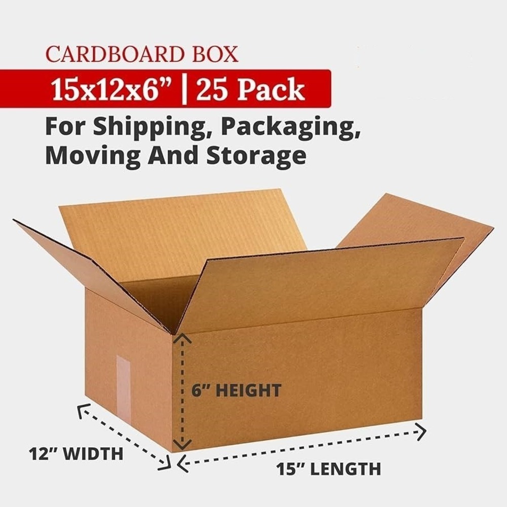 Lot of 25 - NEW Uline 15" x 12" x 6" Singlewall Corrugated Shipping Boxes S-4234